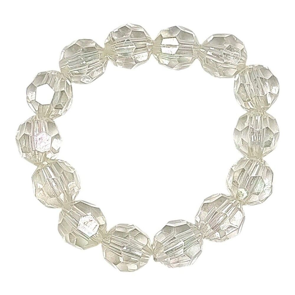 Opaque Clear Iridescent Plastic Beaded Stretch Fashion Bracelet 5.75" Bridal